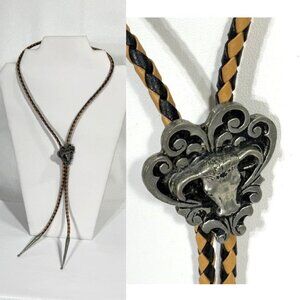 Silver-tone steer bolo tie